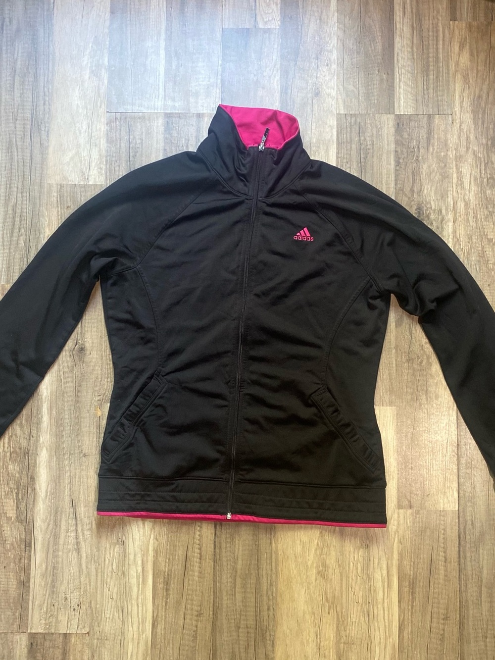adidas Black Bomber Jacket with Pink Trim